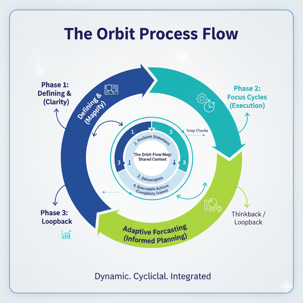 Diagram showing the cyclical nature of the Orbit Framework process